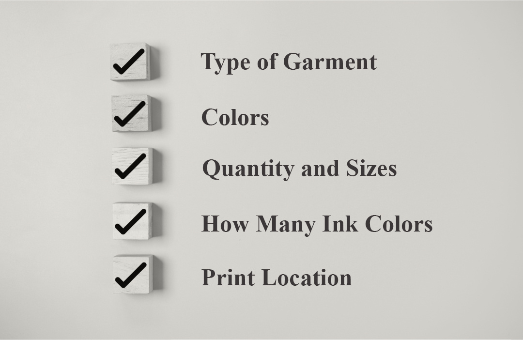 Order details checklist for a custom shirt quote