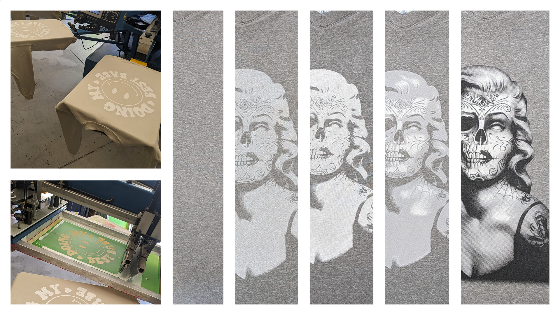 Screen printing press in action